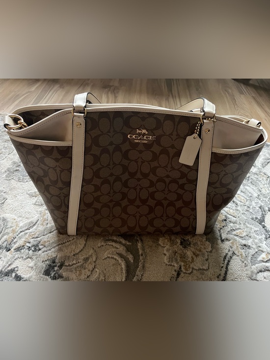 Coach Handbags - Coach Signature Canvas Tote in Brown with Cream Trim
